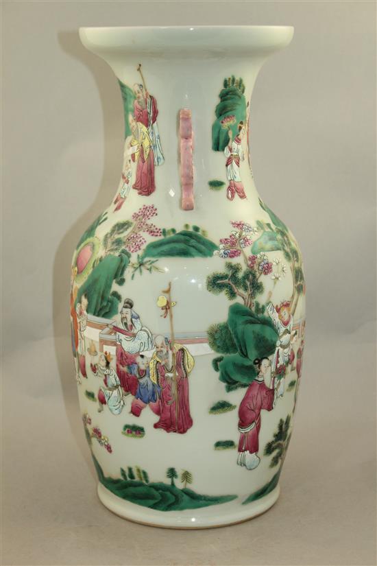 A Chinese famille rose two handled baluster vase and cover, 44cm